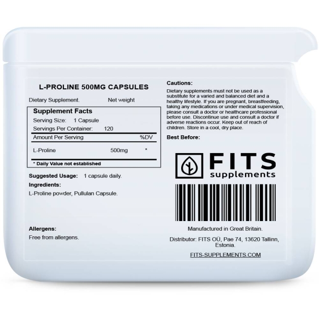 FITS L-Proline 500mg kapsulas bilde FITS L-Proline 500mg kapsulas fotogrāfija