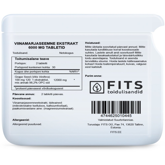 FITS Vynuogių sėklų ekstraktas 6000 mg, tabletės paveikslėlį FITS Vynuogių sėklų ekstraktas 6000 mg, tabletės nuotrauka