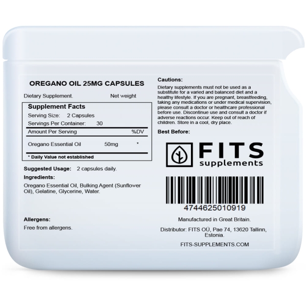 FITS Oregano Oil 25mg capsules paveikslėlį FITS Oregano Oil 25mg capsules nuotrauka