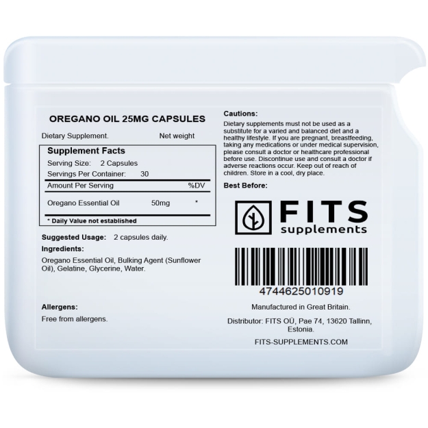 FITS Oregano Oil 25mg capsules paveikslėlį FITS Oregano Oil 25mg capsules nuotrauka