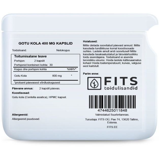 FITS Gotu Kola 400 mg kapsulės paveikslėlį FITS Gotu Kola 400 mg kapsulės nuotrauka