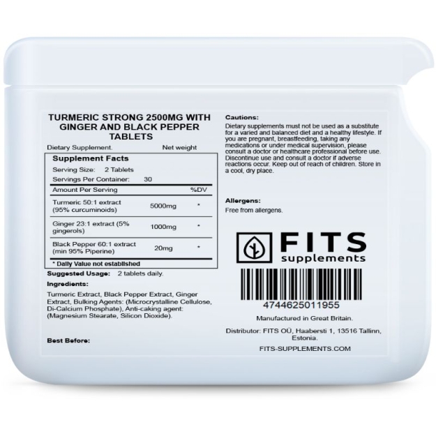 FITS Kurkuminas 2500 mg su imbierais ir juodaisiais pipirais tablets paveikslėlį FITS Kurkuminas 2500 mg su imbierais ir juodaisiais pipirais tablets nuotrauka