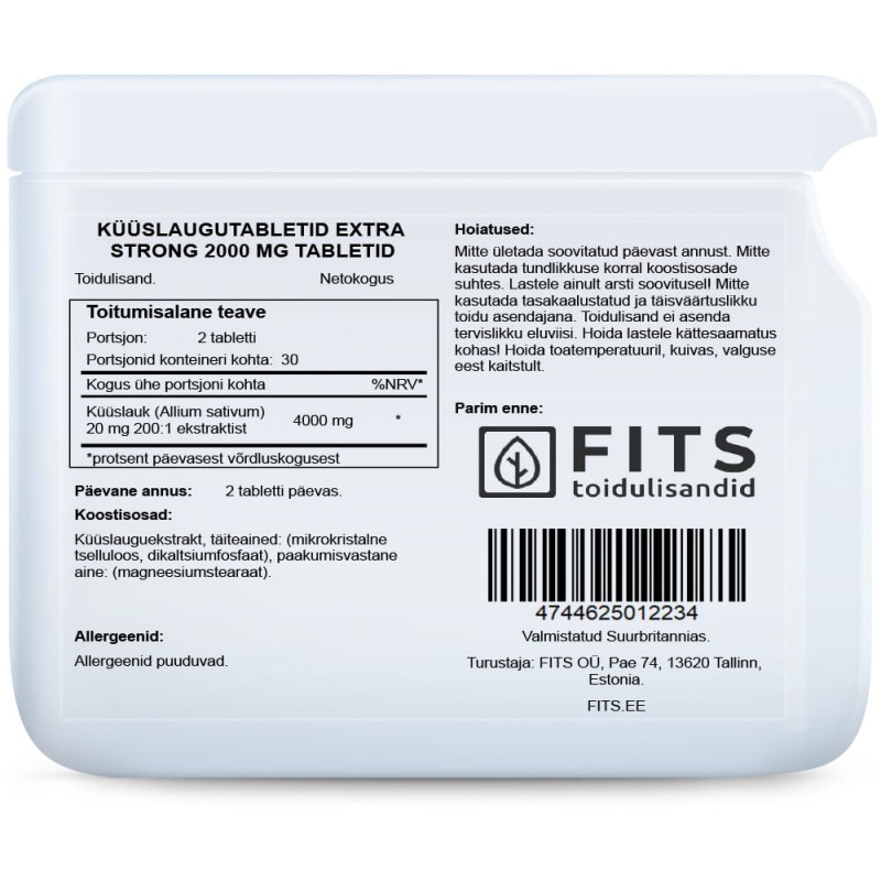 FITS Küüslaugutabletid Extra Strong 2000 mg tabletid foto