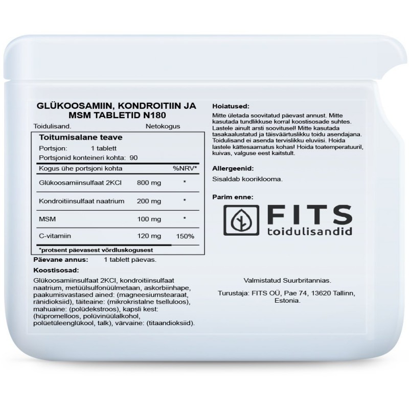 FITS Glükoosamiin, Kondroitiin ja MSM tabletid N180 foto