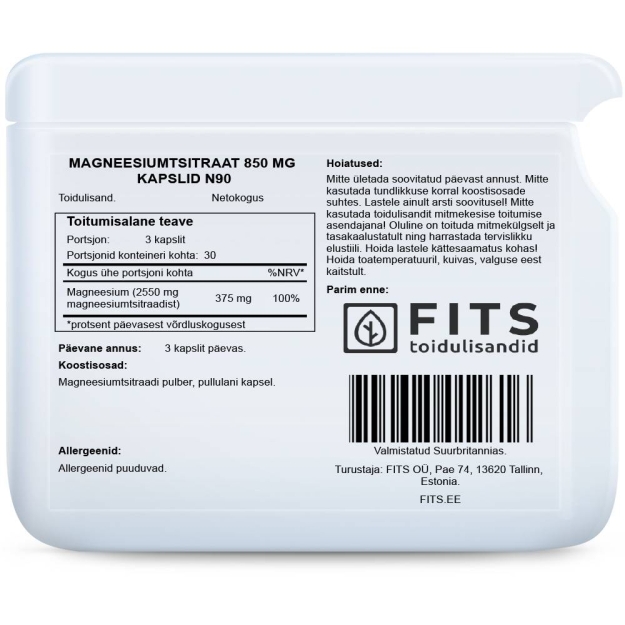 FITS Magnija citrāts 850 mg N90 kapsulas bilde FITS Magnija citrāts 850 mg N90 kapsulas fotogrāfija