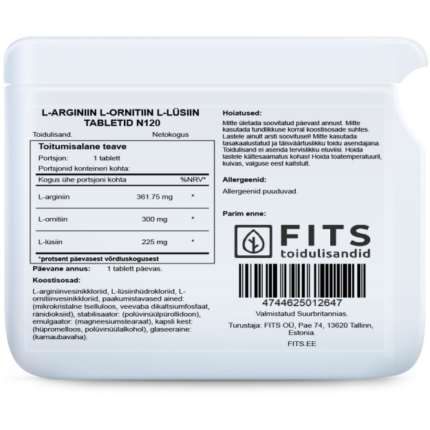 FITS L-argininas L-ornitinas L-lizinas tabletės N120 paveikslėlį FITS L-argininas L-ornitinas L-lizinas tabletės N120 nuotrauka