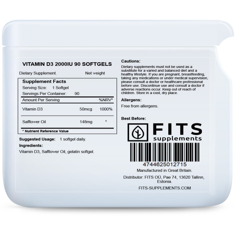 FITS D3-Vitamiin 50 mcg (2000IU) õlikapslid N90 foto