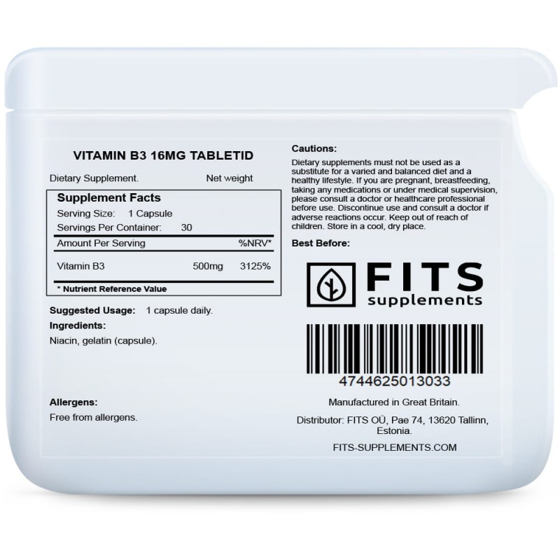 FITS B3-Vitamiin niatsiin 500 mg tabletid foto