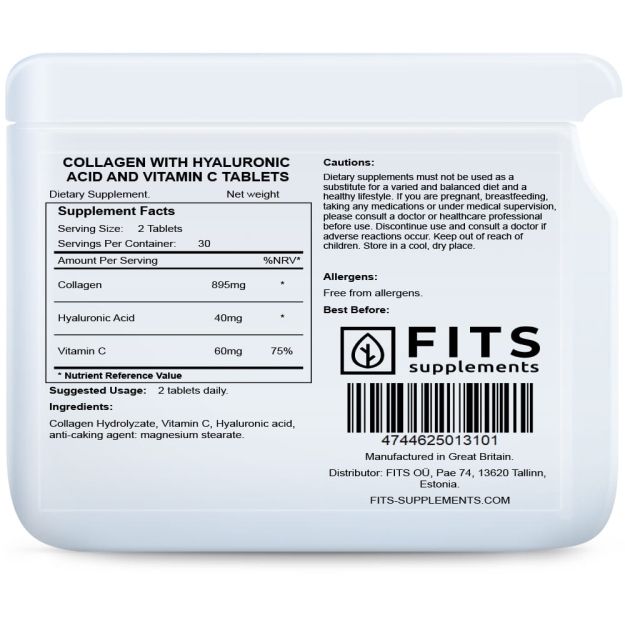 FITS Collagen with Hyaluronic Acid & Vitamin C tablets bilde FITS Collagen with Hyaluronic Acid & Vitamin C tablets fotogrāfija