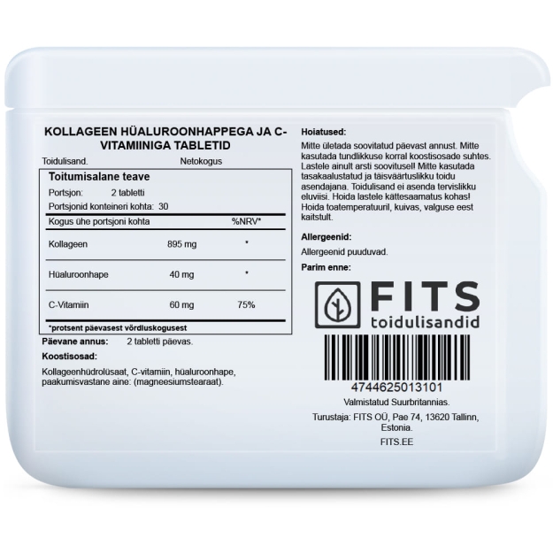 FITS Collagen with Hyaluronic Acid & Vitamin C tablets bilde FITS Collagen with Hyaluronic Acid & Vitamin C tablets fotogrāfija