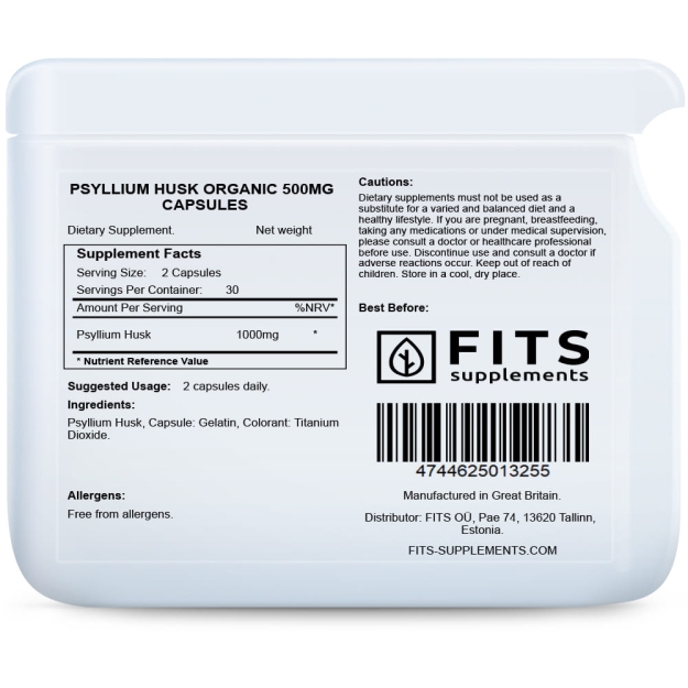 FITS Psyllium Husk Organic 500mg capsules bilde FITS Psyllium Husk Organic 500mg capsules fotogrāfija