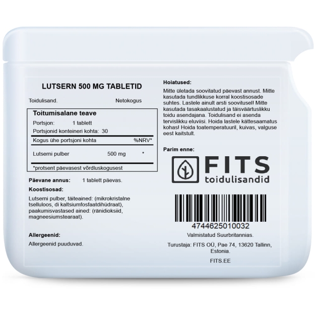 FITS Alfalfa 500mg 30 tablets paveikslėlį FITS Alfalfa 500mg 30 tablets nuotrauka