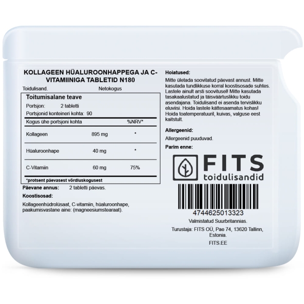 FITS Collagen with Hyaluronic Acid & Vitamin C tablets N180 paveikslėlį FITS Collagen with Hyaluronic Acid & Vitamin C tablets N180 nuotrauka