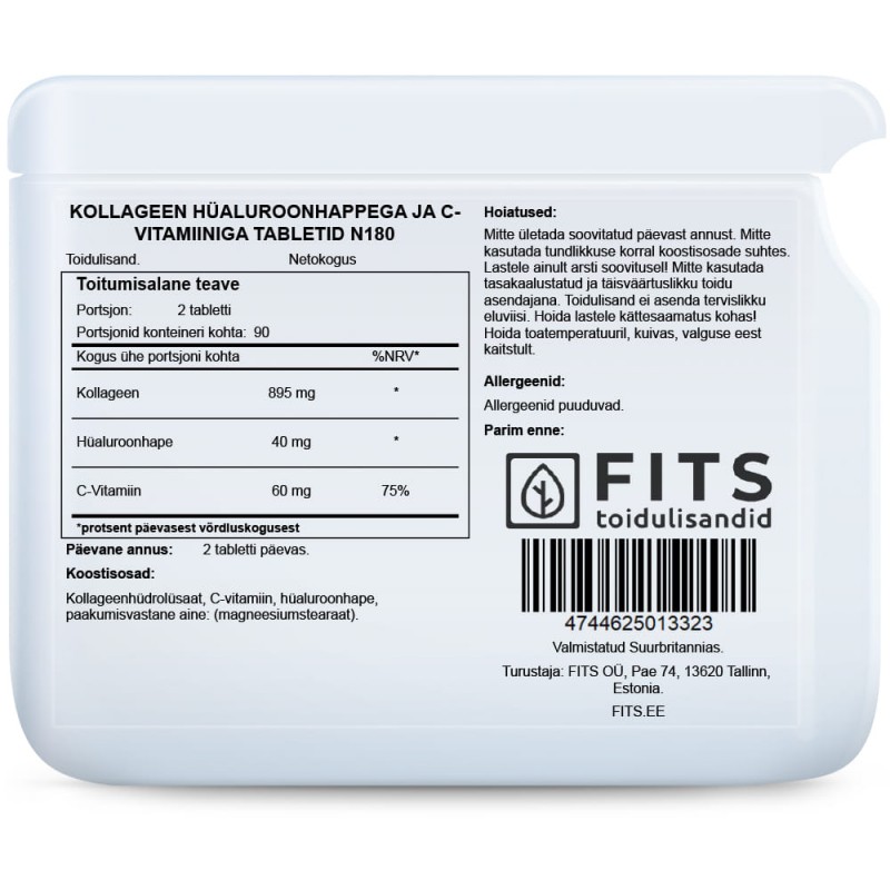 FITS Kollageen hüaluroonhappega ja C-vitamiiniga tabletid N180 foto