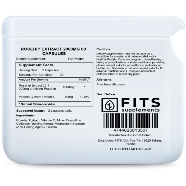 FITS Rosehip Extract 2000mg 60 capsules bilde FITS Rosehip Extract 2000mg 60 capsules fotogrāfija