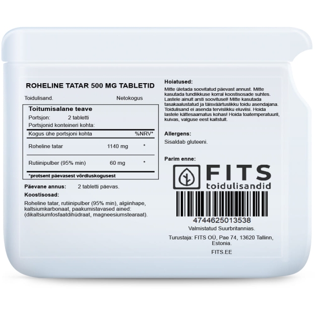 FITS Rutivite Green Buckwheat 500mg tablets paveikslėlį FITS Rutivite Green Buckwheat 500mg tablets nuotrauka
