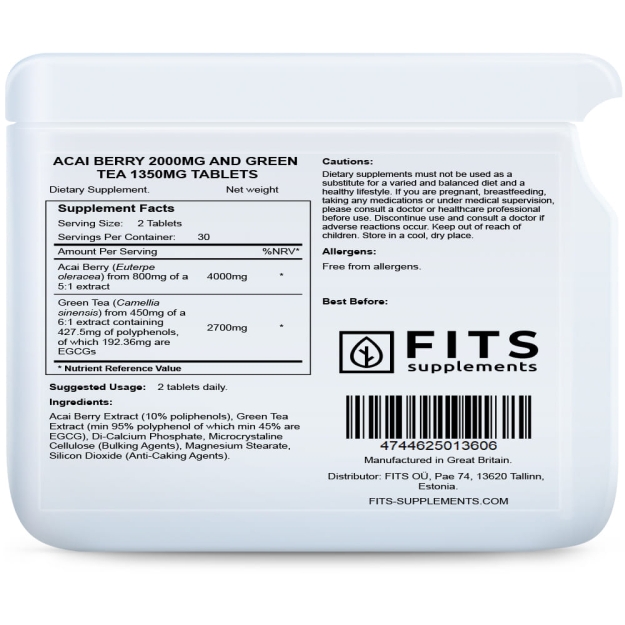 FITS Acai Berry 2000mg and Green Tea 1350mg tablets bilde FITS Acai Berry 2000mg and Green Tea 1350mg tablets fotogrāfija