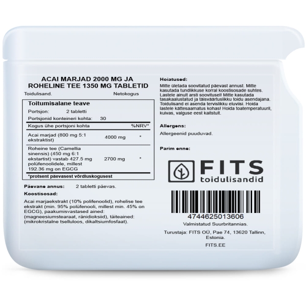 FITS Acai Berry 2000mg and Green Tea 1350mg tablets bilde FITS Acai Berry 2000mg and Green Tea 1350mg tablets fotogrāfija