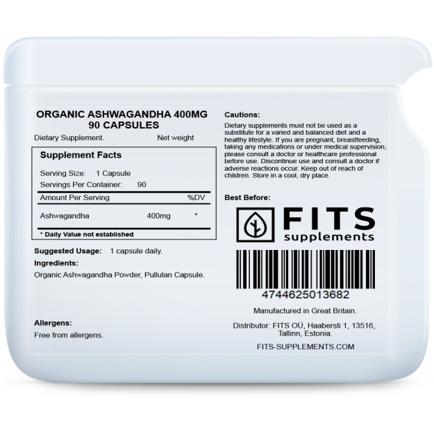 FITS Organic Ashwagandha 600mg kapsulas N90 bilde FITS Organic Ashwagandha 600mg kapsulas N90 fotogrāfija