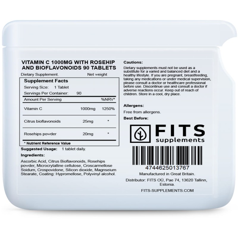 FITS C-Vitamiin 1000 mg, kibuvits ja bioflavonoidid tabletid N90 foto