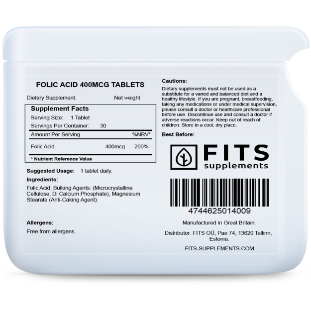 FITS Folic acid 400mcg 90 tablečių paveikslėlį FITS Folic acid 400mcg 90 tablečių nuotrauka