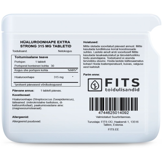 FITS Hyaluronic Acid Extra Strong 315mg tablets paveikslėlį FITS Hyaluronic Acid Extra Strong 315mg tablets nuotrauka