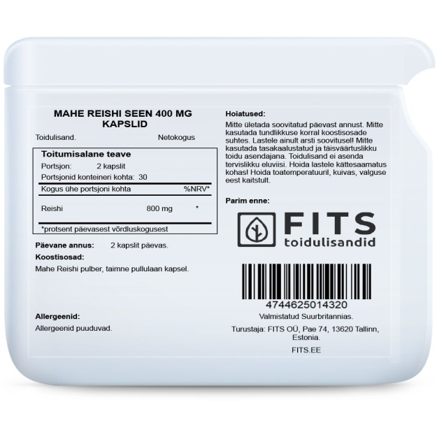 FITS Organic Reishi 400mg kapsulas bilde FITS Organic Reishi 400mg kapsulas fotogrāfija