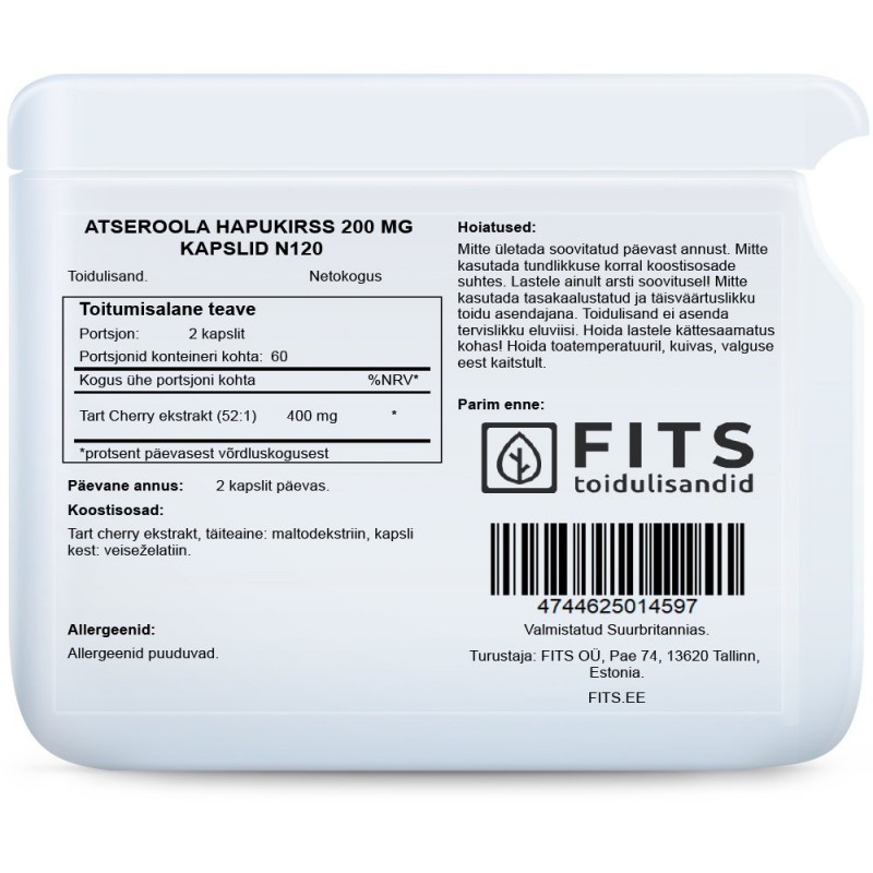 FITS Atseroola hapukirss 200 mg kapslid N120 foto