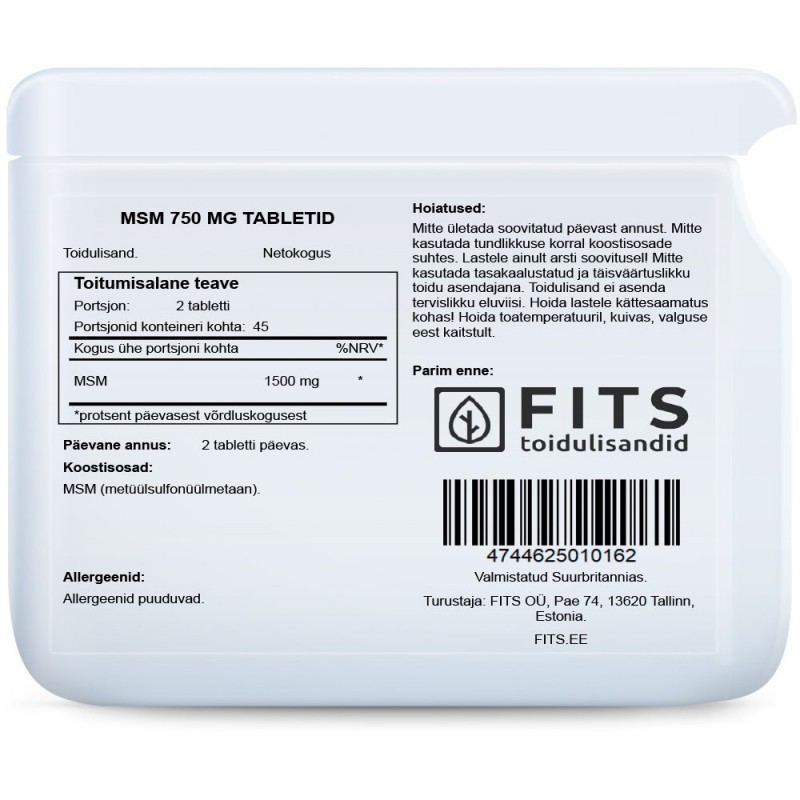 FITS MSM 750 mg tabletid foto