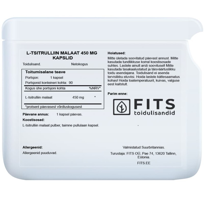 FITS L-Tsitrulliin Malaat 450 mg kapslid foto