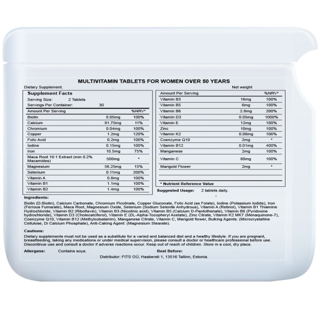 FITS Multivitamin for Women Over 50 Years tabletės paveikslėlį FITS Multivitamin for Women Over 50 Years tabletės nuotrauka