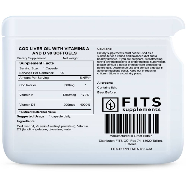 FITS Cod Liver Oil with Vitamins A and D 90 softgels picture FITS Cod Liver Oil with Vitamins A and D 90 softgels photo