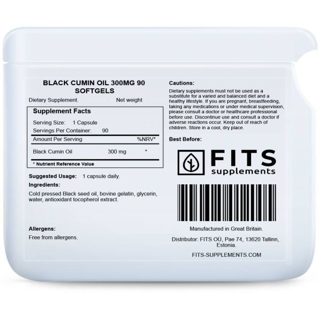 FITS Black Cumin Oil 300mg 90 kapsulės paveikslėlį FITS Black Cumin Oil 300mg 90 kapsulės nuotrauka