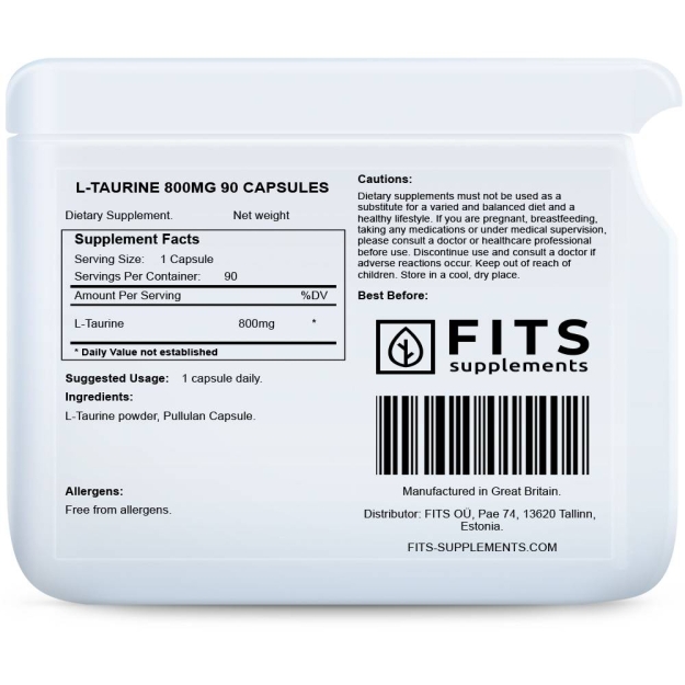 FITS L-taurinas 800 mg kapsules N90 paveikslėlį FITS L-taurinas 800 mg kapsules N90 nuotrauka