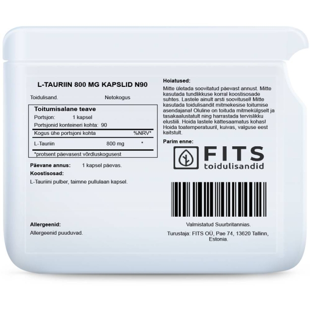 FITS L-taurinas 800 mg kapsules N90 paveikslėlį FITS L-taurinas 800 mg kapsules N90 nuotrauka