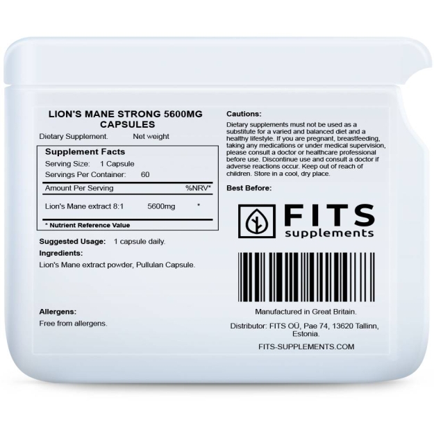 FITS Lion's Mane Strong 5600 mg kapsulės paveikslėlį FITS Lion's Mane Strong 5600 mg kapsulės nuotrauka