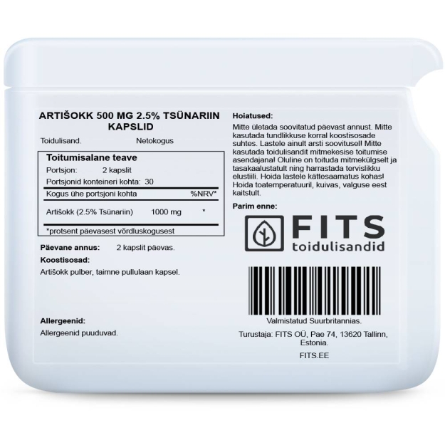 FITS Artišokas 500mg 2.5% Cynarin kapsulės paveikslėlį FITS Artišokas 500mg 2.5% Cynarin kapsulės nuotrauka