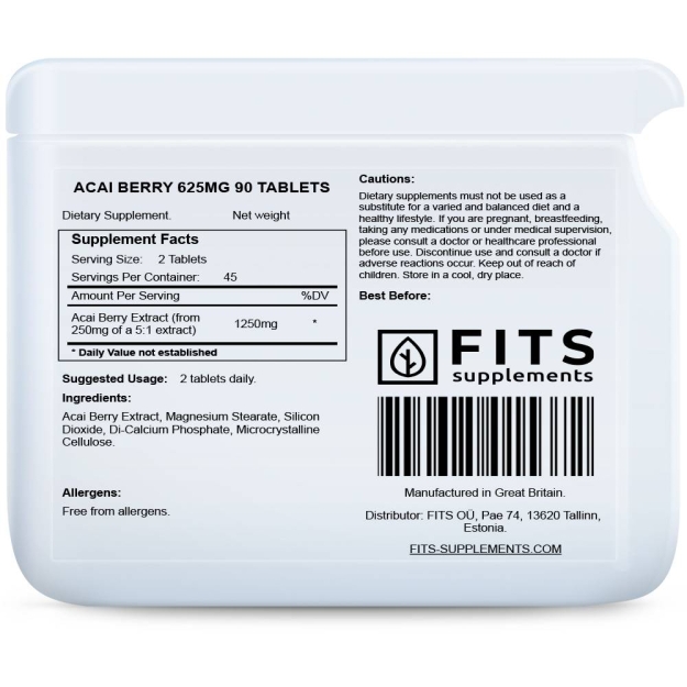 FITS Acai uogos 625 mg tabletės paveikslėlį FITS Acai uogos 625 mg tabletės nuotrauka