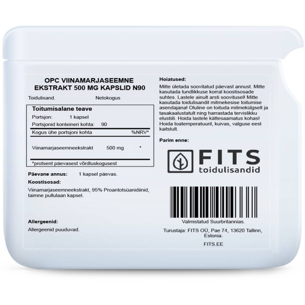 FITS OPC Vynuogių sėklų ekstraktas 500 mg, kapsulės paveikslėlį FITS OPC Vynuogių sėklų ekstraktas 500 mg, kapsulės nuotrauka
