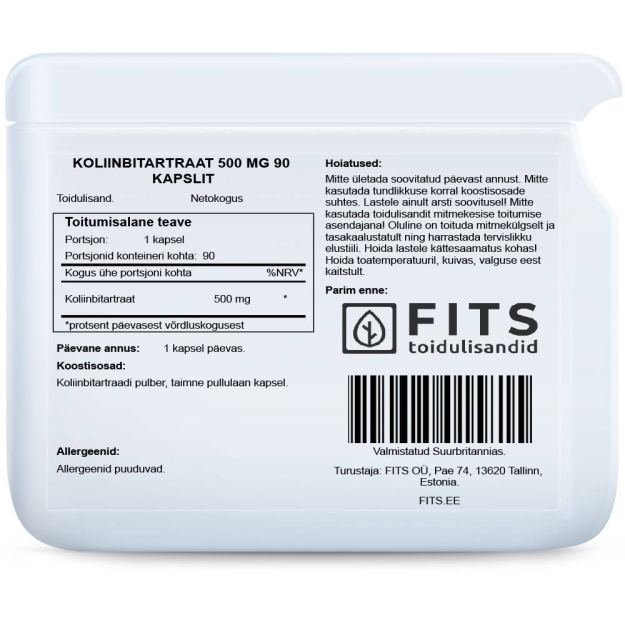 FITS Choline Bitartrate 500mg 90 capsules FITS Choline Bitartrate 500mg 90 capsules