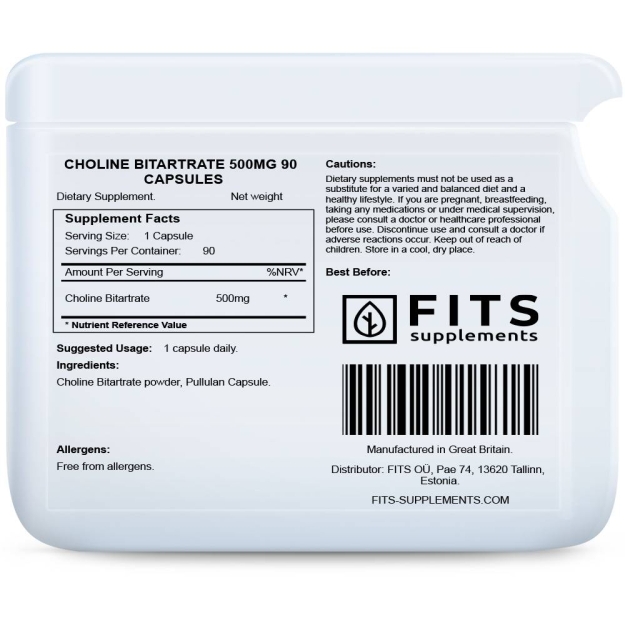 FITS Choline Bitartrate 500mg 90 capsules FITS Choline Bitartrate 500mg 90 capsules