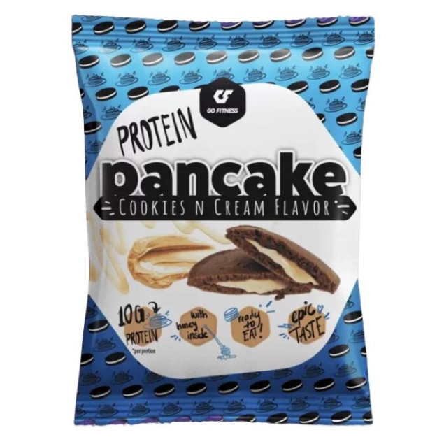 Go Fitness baltyminiai blynai 50 g - Slapukas ir grietinėlė Go Fitness baltyminiai blynai 50 g - Slapukas ir grietinėlė