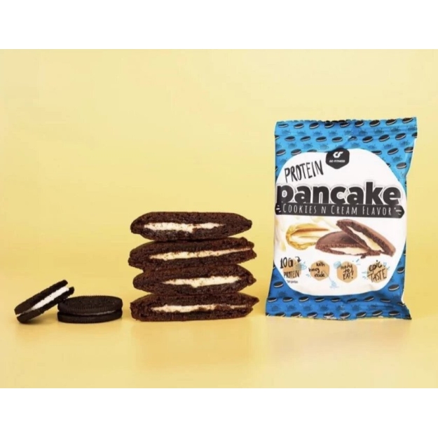 Go Fitness baltyminiai blynai 50 g - Slapukas ir grietinėlė Go Fitness baltyminiai blynai 50 g - Slapukas ir grietinėlė