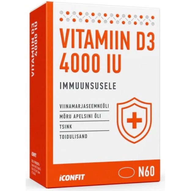Iconfit Vitamiin D3 immuunsuse jaoks 4000 IU 60 kapslit Iconfit Vitamiin D3 immuunsuse jaoks 4000 IU 60 kapslit