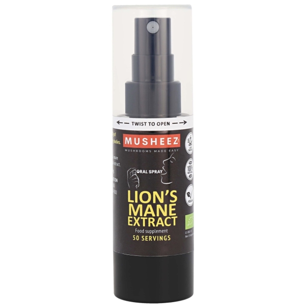 Musheez Liūto karčių-koralų juostelė (Lion's mane) ekologiškas purškiklis 30 ml paveikslėlį Musheez Liūto karčių-koralų juostelė (Lion's mane) ekologiškas purškiklis 30 ml nuotrauka