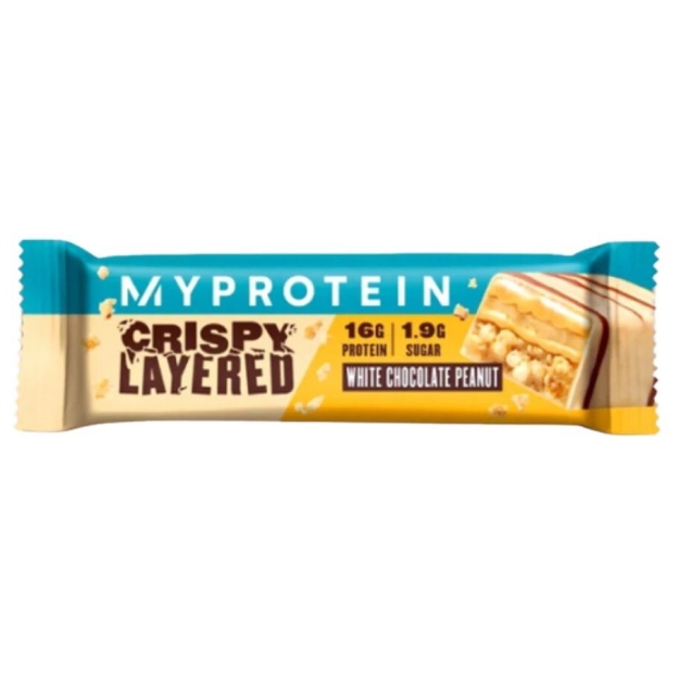 Myprotein Crispy Layered Bar 75 g - Baltās Šokolādes Zemesrieksts