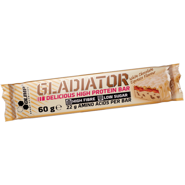 Olimp Gladiator bar 60 g - valge šokolaadi espresso foto