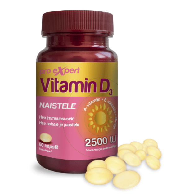 Pro Expert D3 vitamīns sievietēm 2500 IU 60 mīkstās kapsulas Pro Expert D3 vitamīns sievietēm 2500 IU 60 mīkstās kapsulas