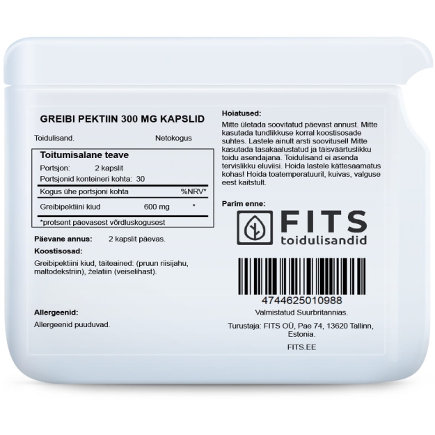 FITS Grapefruit Pectin Fibre 300mg capsules paveikslėlį FITS Grapefruit Pectin Fibre 300mg capsules nuotrauka