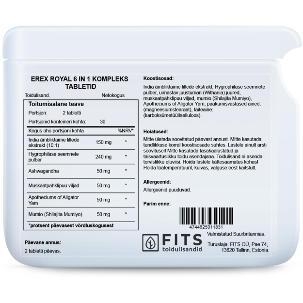 FITS Erex Boost 6 in 1 Complex tabletes bilde FITS Erex Boost 6 in 1 Complex tabletes fotogrāfija